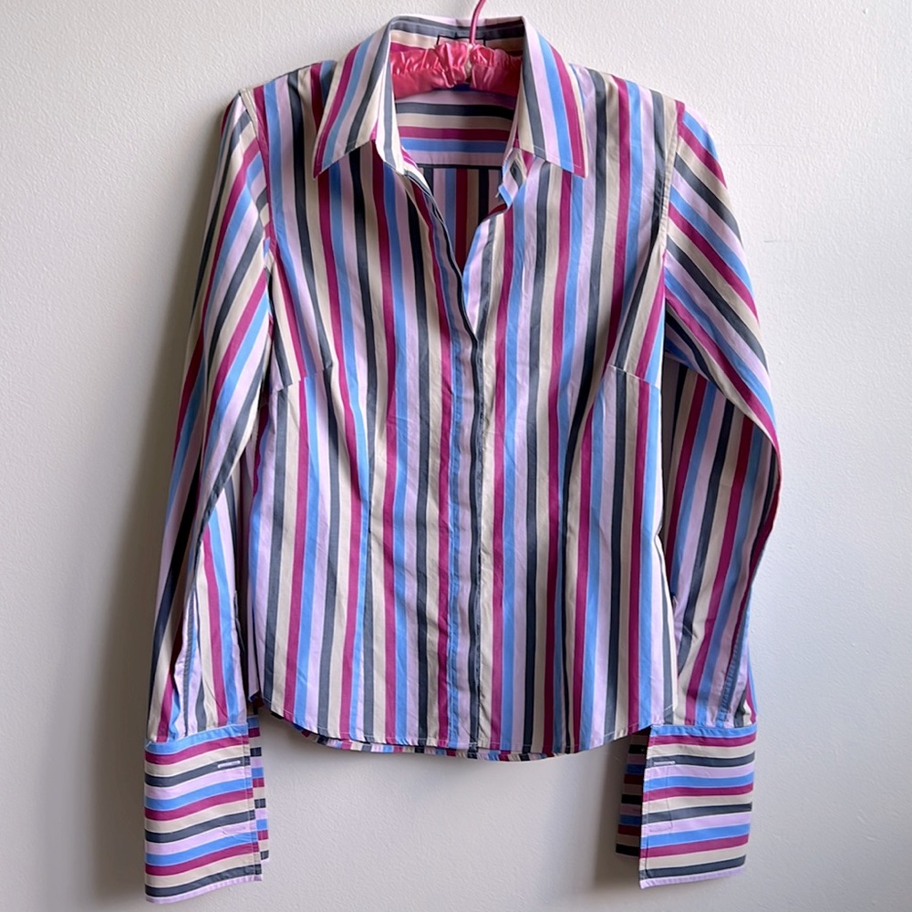Thomas Pink Multicolor Striped Button-Down Shirt - Pink Blue White